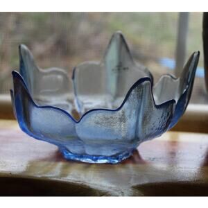 Viking Light Aqua Blue Stockholm Bowl, Textured Lotus, 5 Petal Bowl